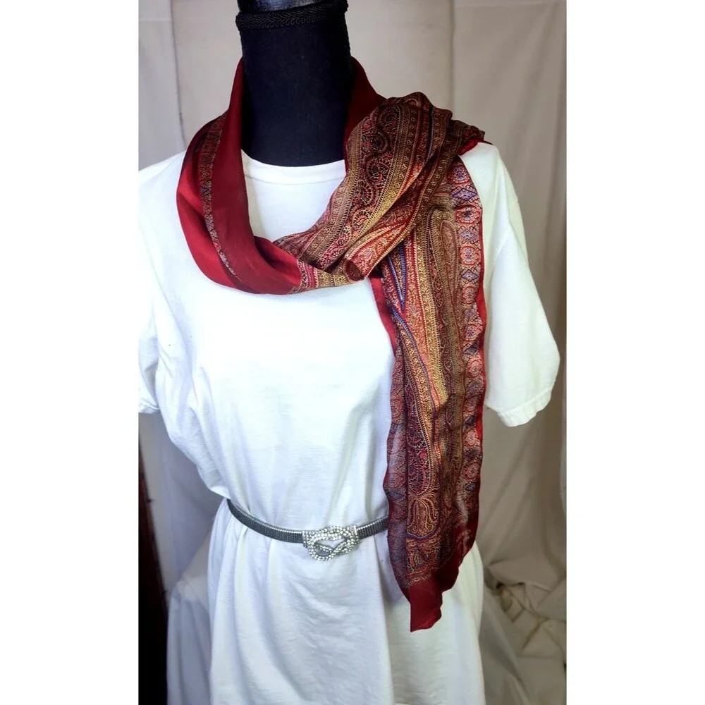 Lauren Ralph Lauren Vintage Silk Scarf Paisley Burgundy  Gold Classic  52